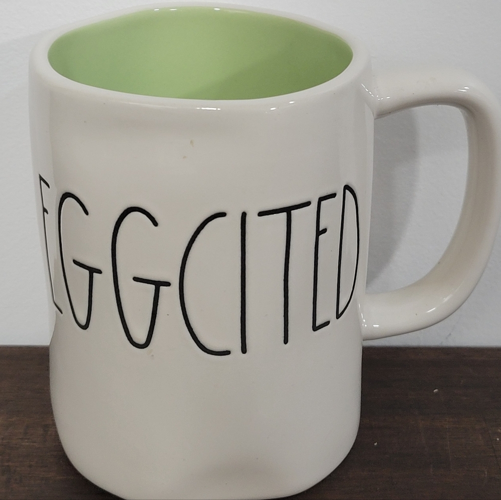 Rae Dunn Cream and Light Green Mug - EGG-CITED